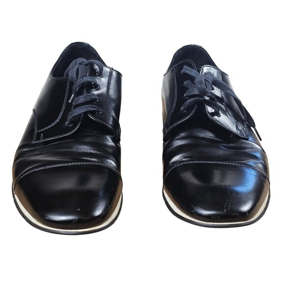 Prada Sport Black Leather Cap Toe Oxfords Shoes Size 10 US 11 Lace-Up Mens Dress - Picture 1 of 8